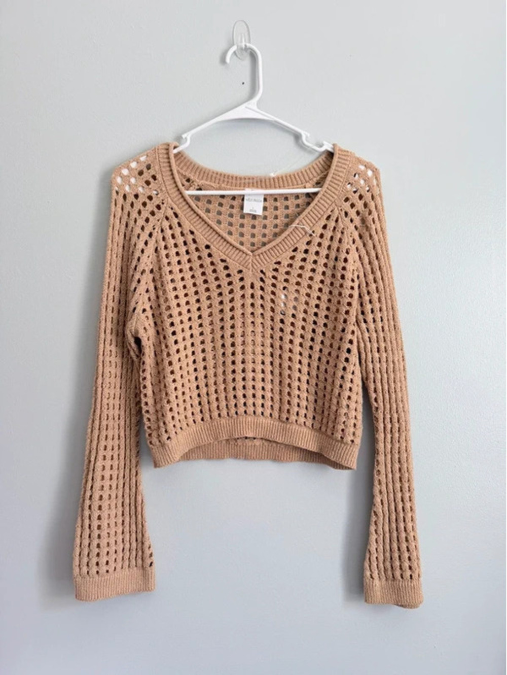 Wild Fable Tan Open Knit Cropped Sweater L